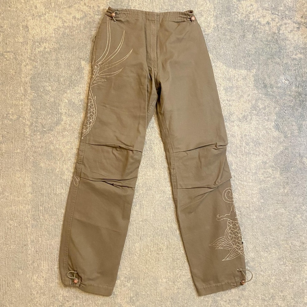 Vintage Maharishi Cargo Pants Mens 26x30 Brown Dragon Embroidered Canvas Y2K
